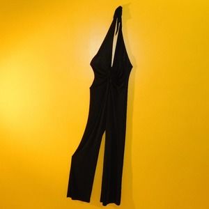 Vintage Retro 1980's Black Halter Jumpsuit